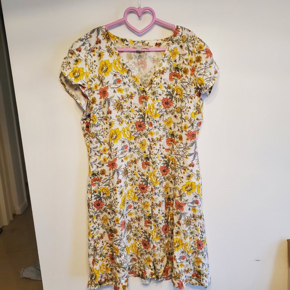 LOFT White Floral Dress with Yellow & Orange Flowers